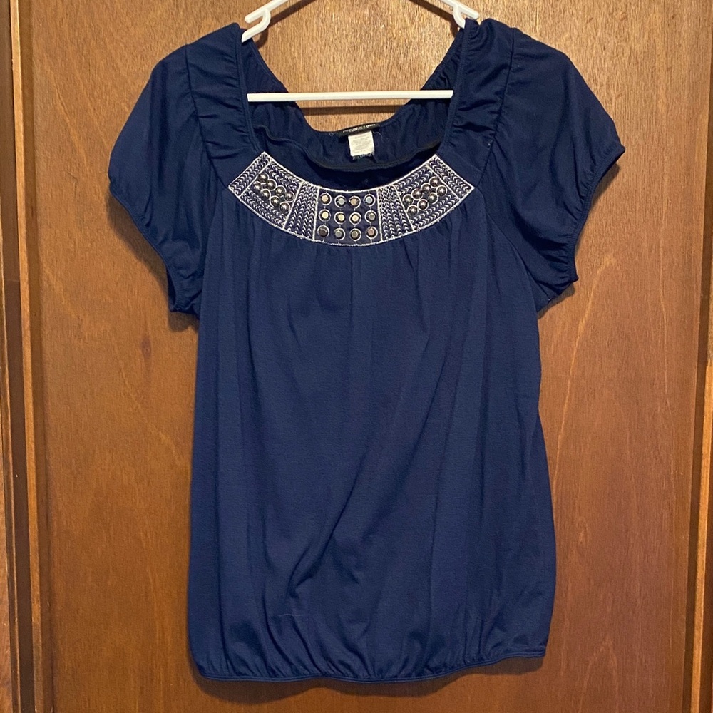 PerSeption Concept Dark Blue Embellished Blouse